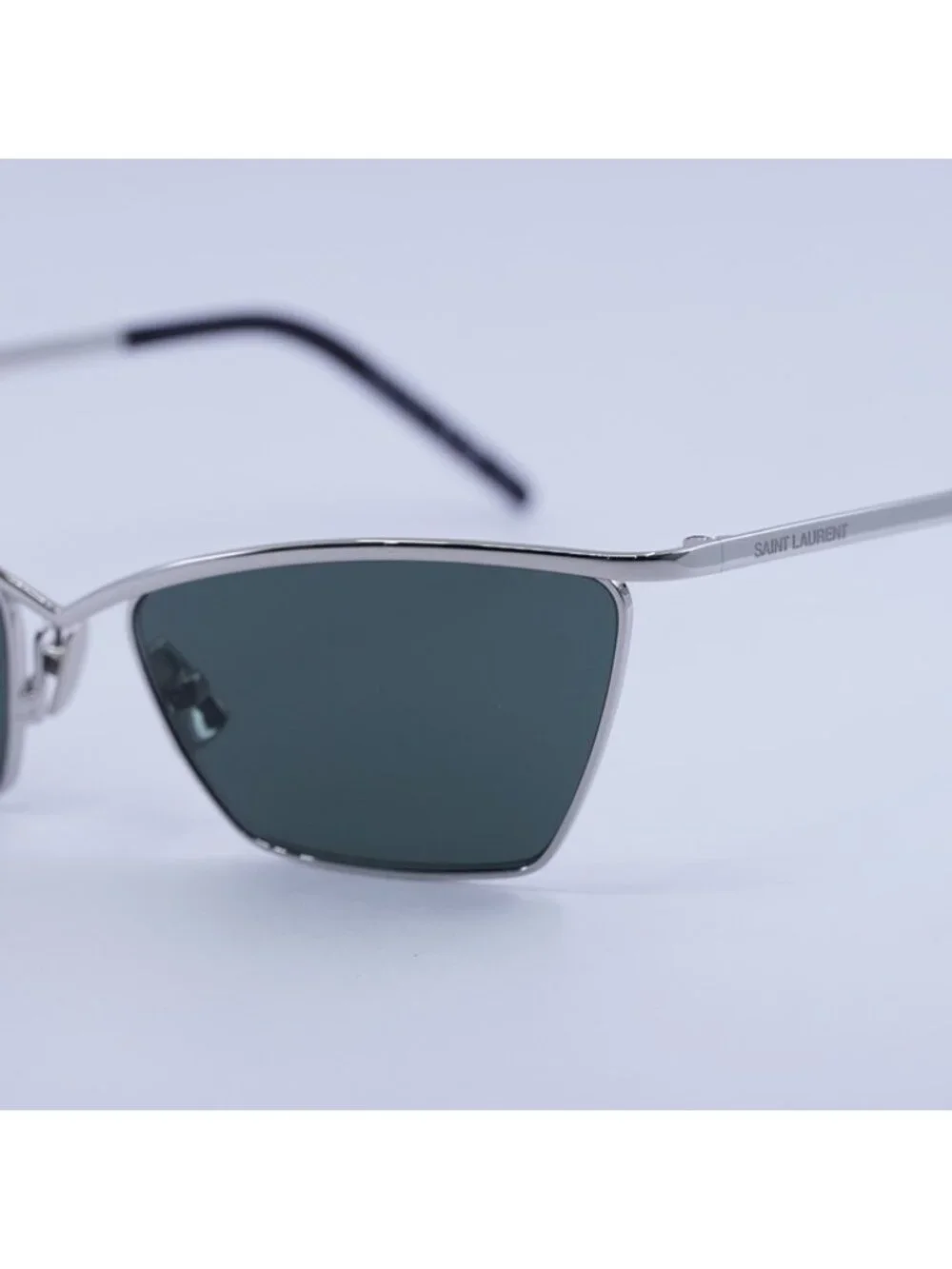 Saint Laurent SL637 002 Sunglasses Silver Cat Eye Frame, Grey Lenses